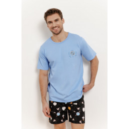 3393 SPENCER Пижама мужская с шортами Голубой+черный