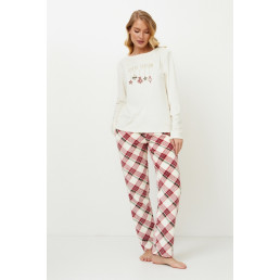 JOLLY SET SOFT Пижама женская со штанами Молочный + красный